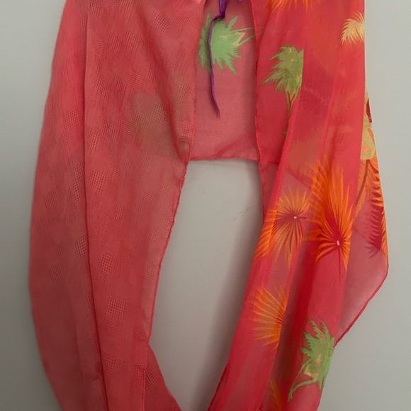 Coral peach long print scarf - Picture 2 of 7